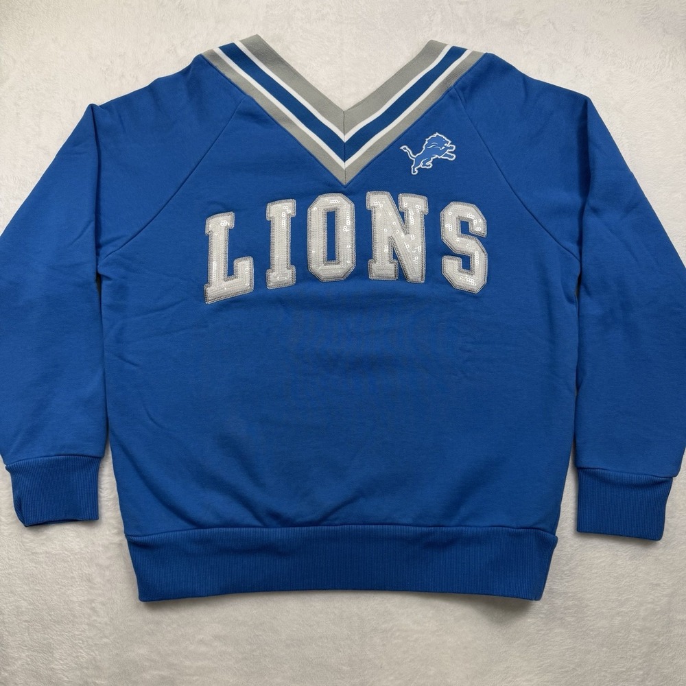 Women's Detroit Lions Tommy Hilfiger Pullover Sweatshirt Small Royal Blue V-Neck
